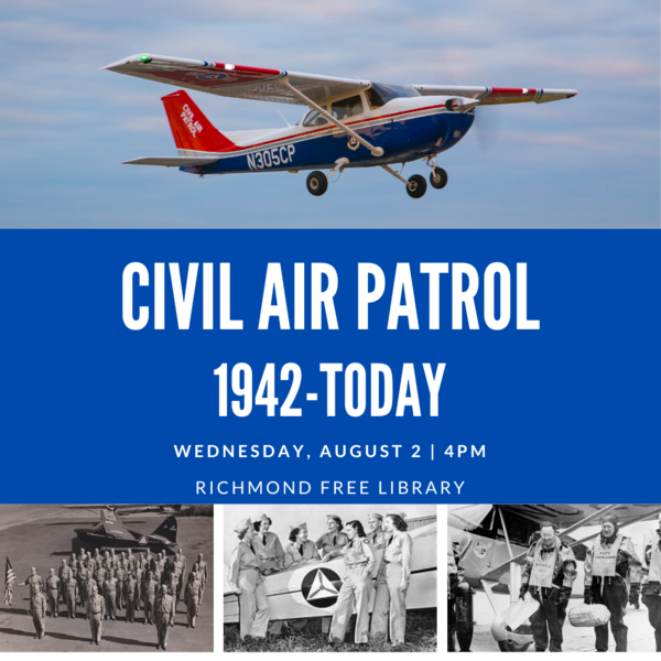 Collage of photos from Civil Air Patrol in World War 2 and present day with text “Civil Air Patrol 1942-Today”